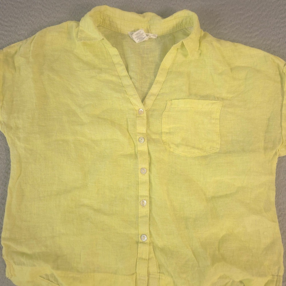 C&C California Top Womens S Yellow 100% Linen Short Sleeve Pocket Button Down